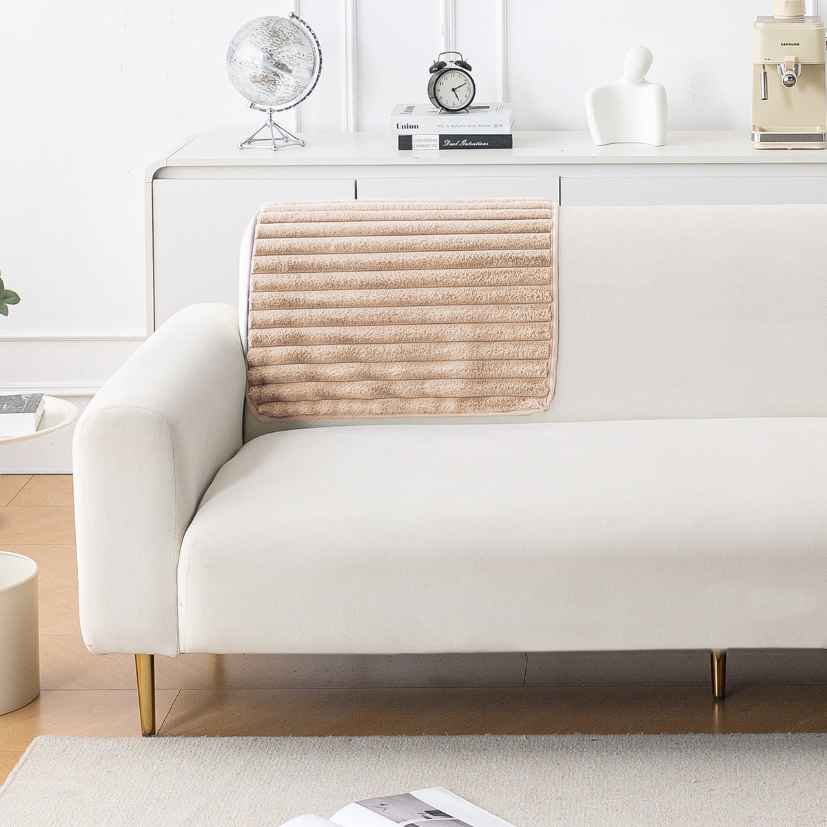 Faux Rabbit Fur Plush Anti-Slip Sofa Mat |Snuggle Fur Sand Brown