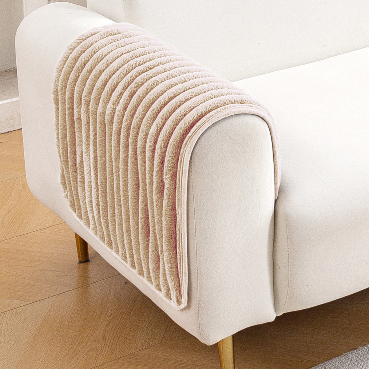 Faux Rabbit Fur Plush Anti-Slip Sofa Mat |Snuggle Fur Sand Brown