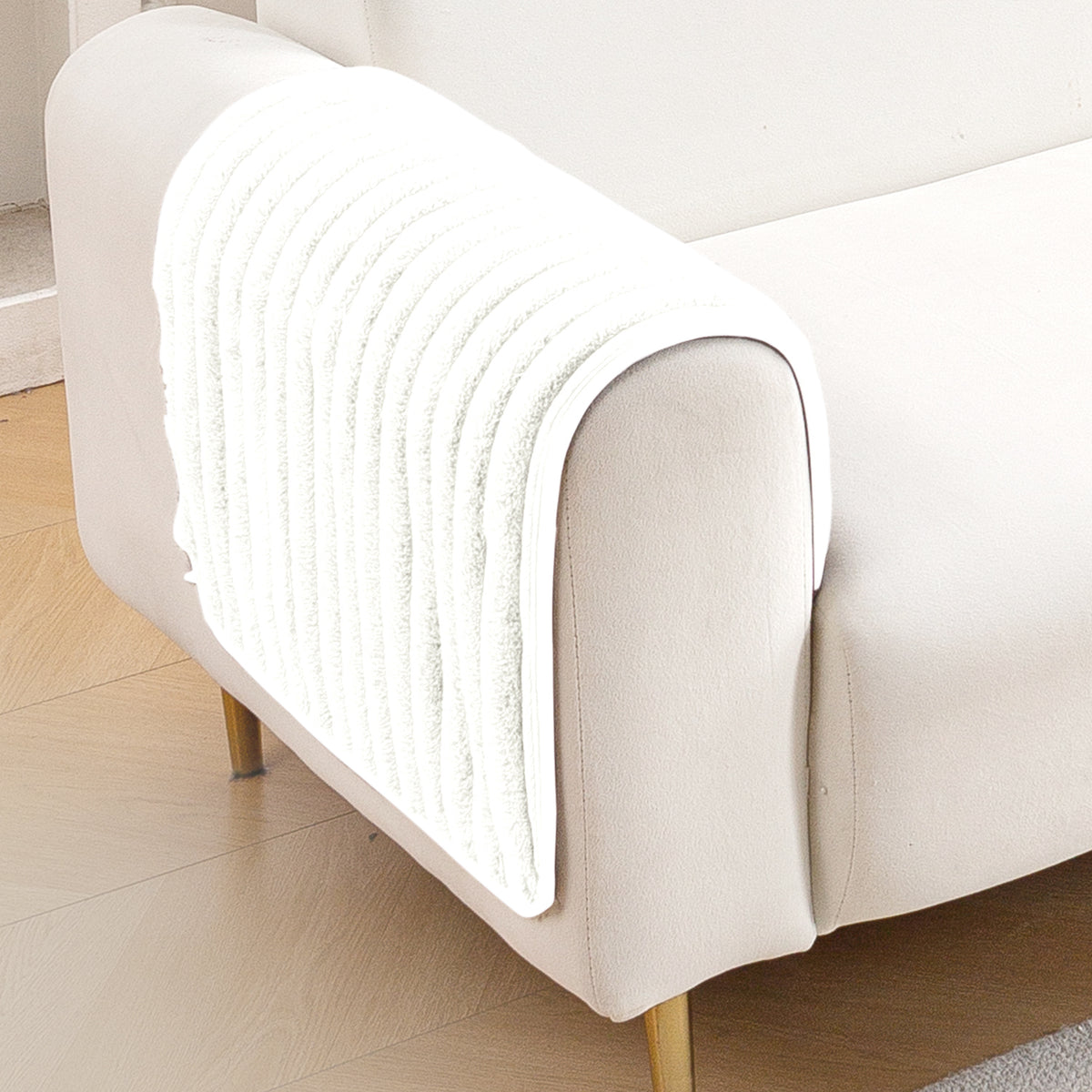 Faux Rabbit Fur Plush Anti-Slip Sofa Mat |Snuggle Fur Pearl White