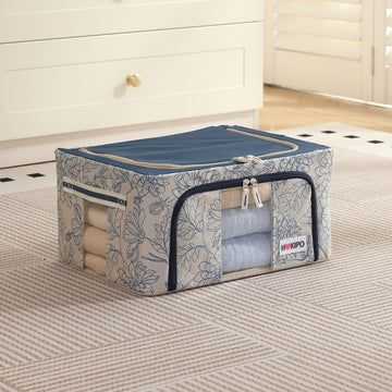 Foldable Cloth Storage Organizer for Wardrobe, Blue Blossom