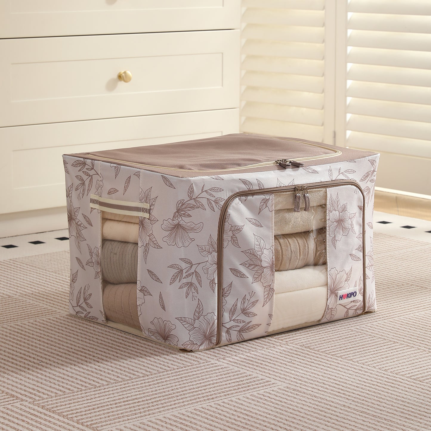 Foldable Cloth Storage Organizer for Wardrobe, Latte Floral