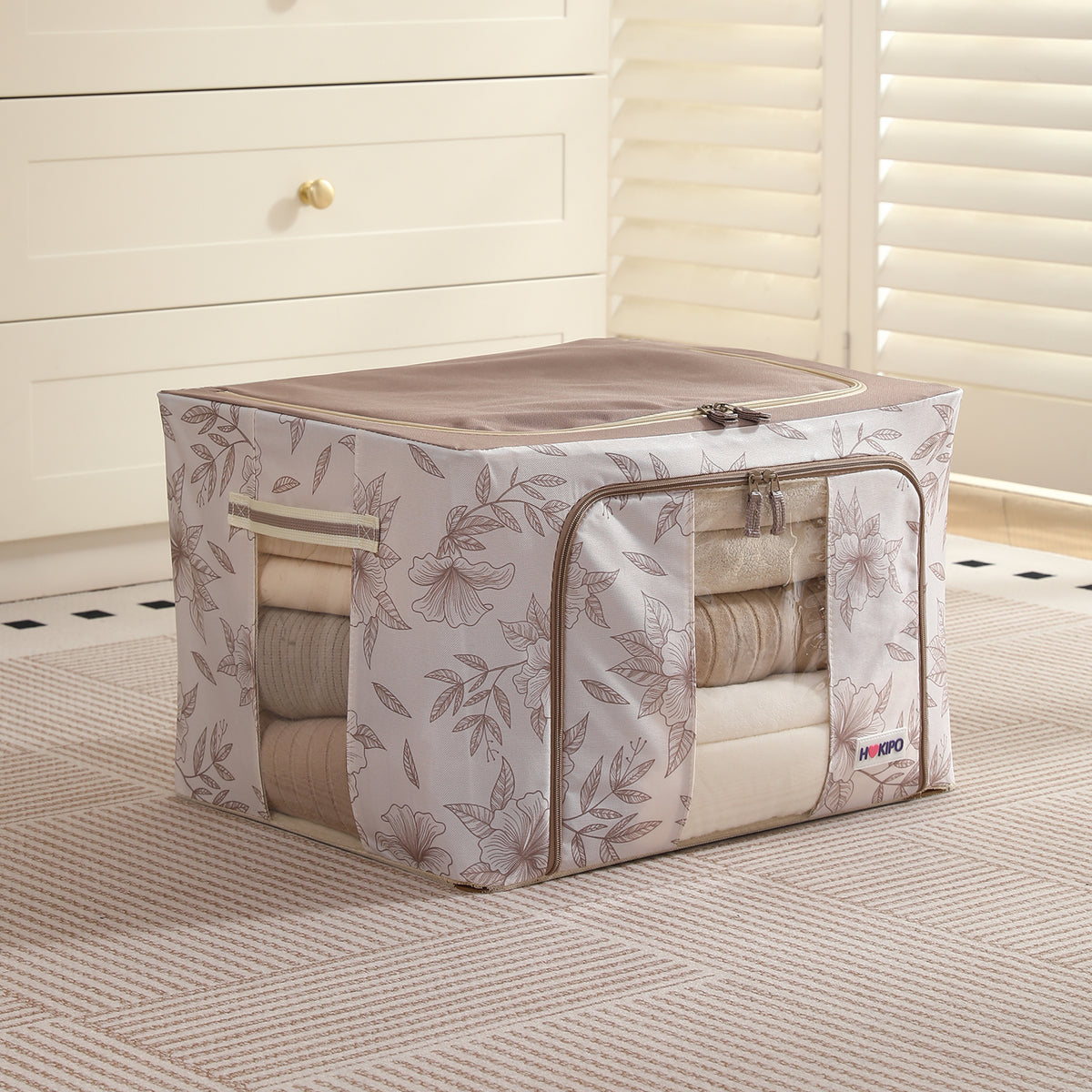Foldable Cloth Storage Organizer for Wardrobe, Latte Floral