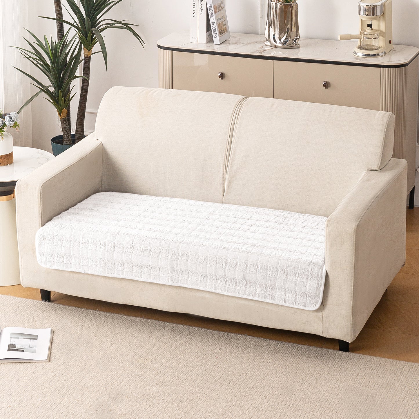 Premium Plush Anti Slip Sofa Mat for 1/2/3 Seater, White
