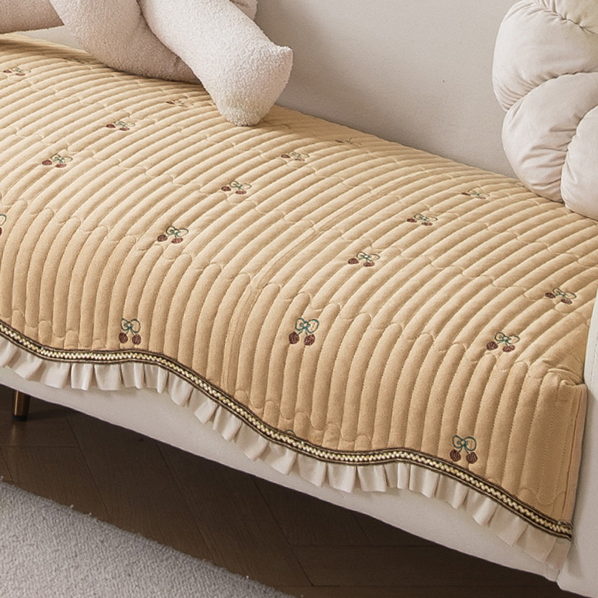 Frilora Dutch Velvet Sofa Cover Mat, Caramel Beige