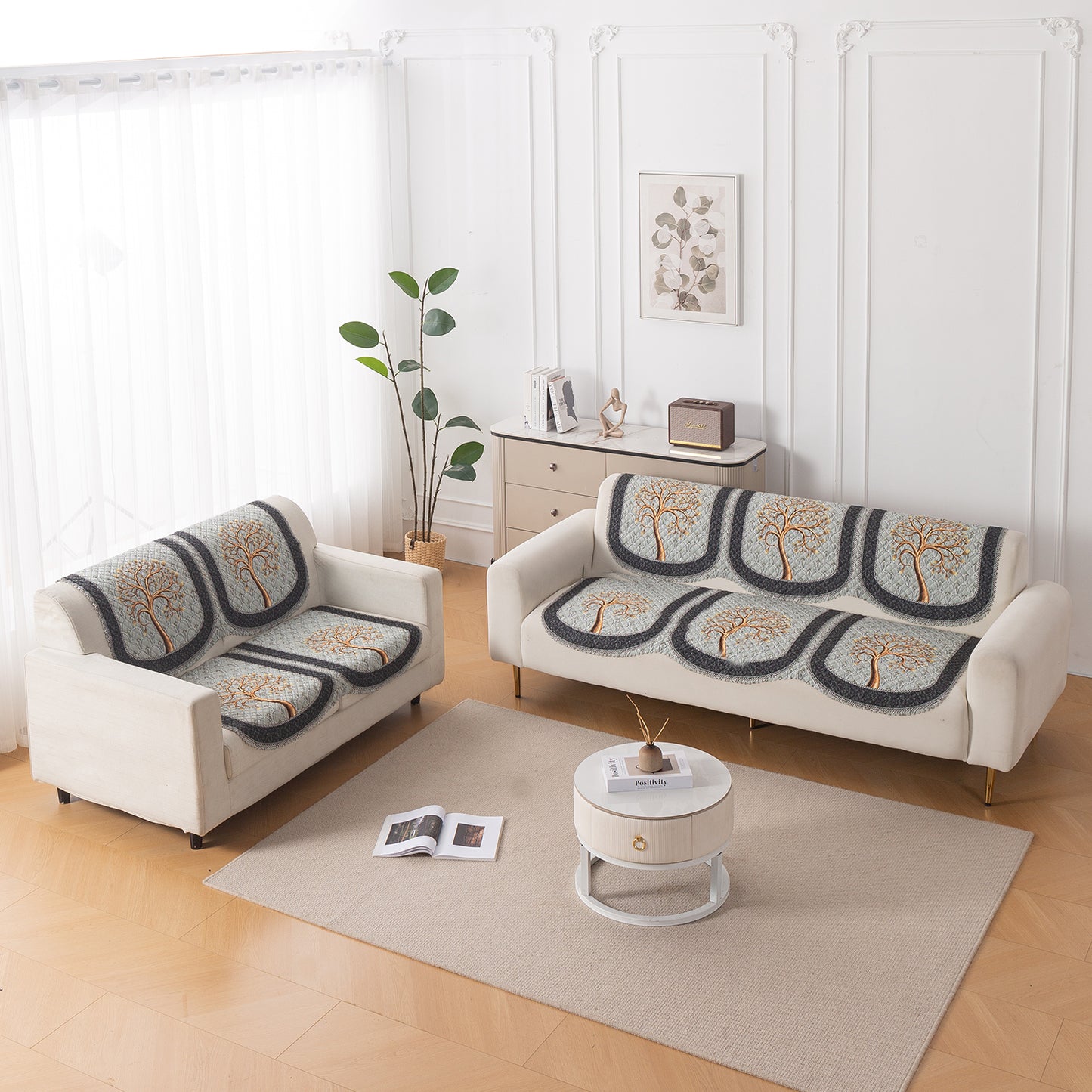 LoomVerse Quilted Sofa Cover Set Washable Sofa Panel for Seat & Back - Tranquil Tree
