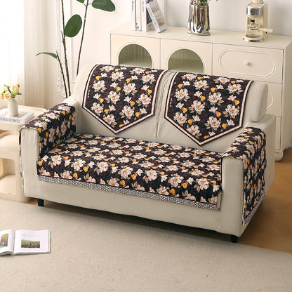 Florentina Series Printed Holland Velvet Sofa Mat - Camellia Brown