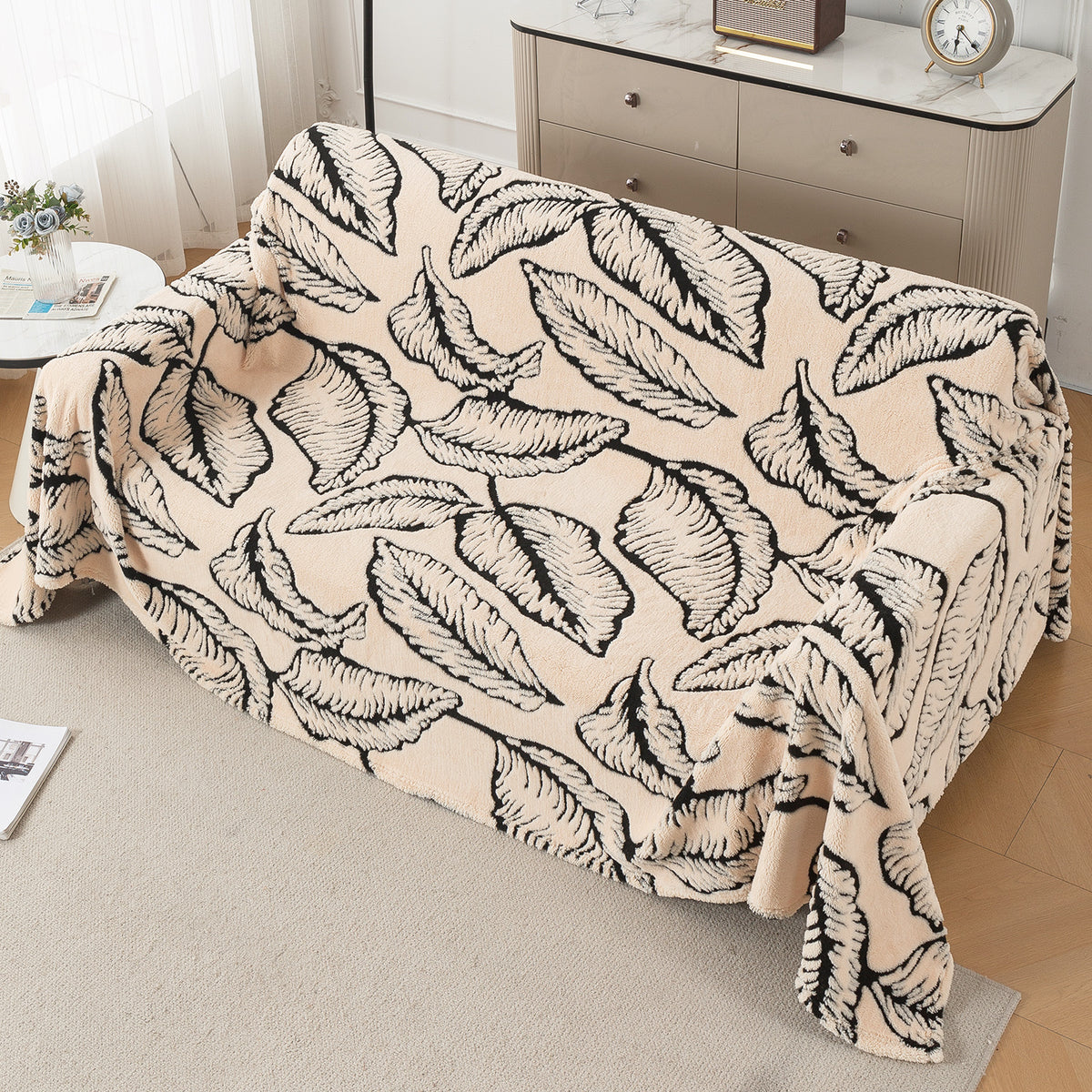 Buy Botanical Leaf Design Noirea Series Plush Sherpa Sofa Throw – 3 Seater Sofas | HOKIPO