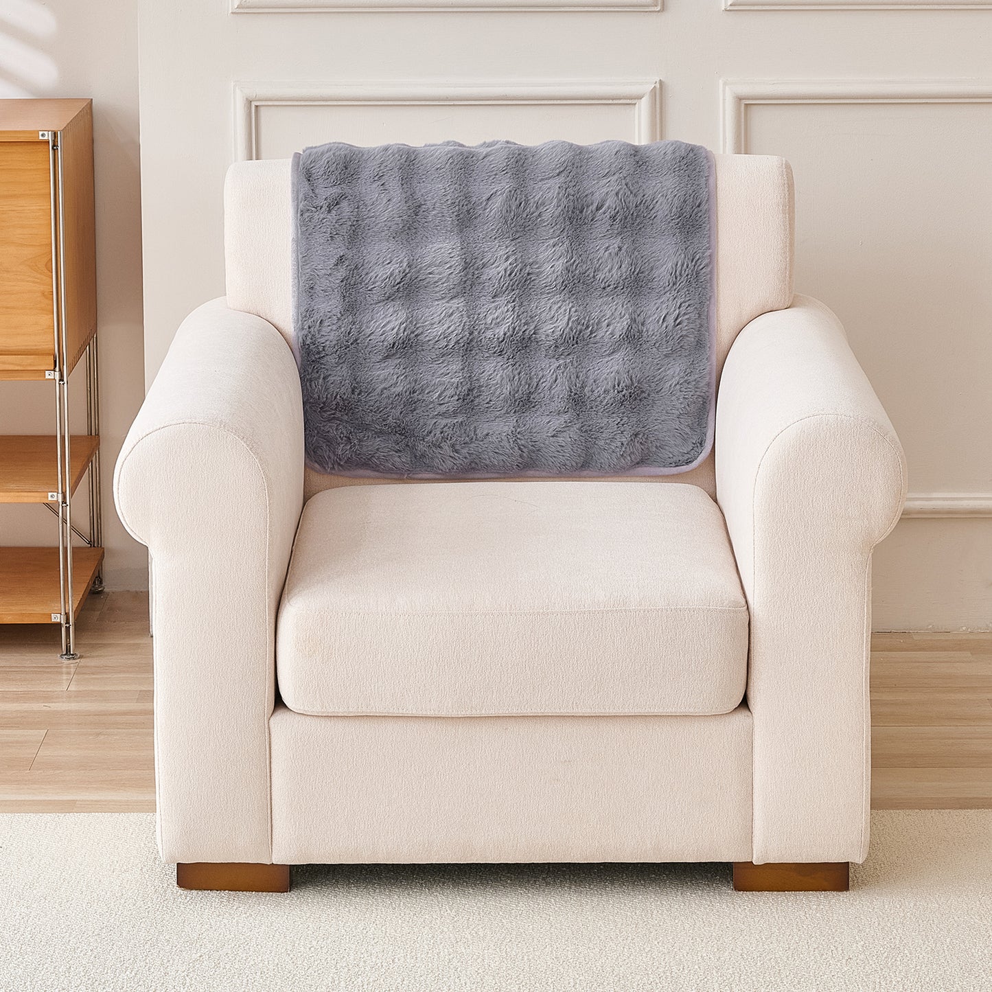 'FurHug' Premium Faux Rabbit Fur Sofa Seat Mats, Cool Grey