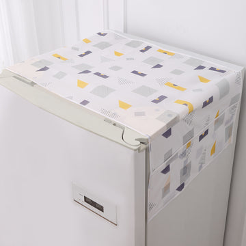 Small / Large Fridge Cover Top | For Smaller Single Door, Double Door and Bigger Double Door Refrigerator - Waterproof, Printed with 6 Side Pockets, Geometric Abstract