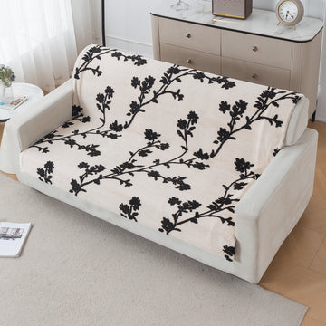 'Noirea Series' Plush Sofa Cover for Seat & Back, Botanical Vine