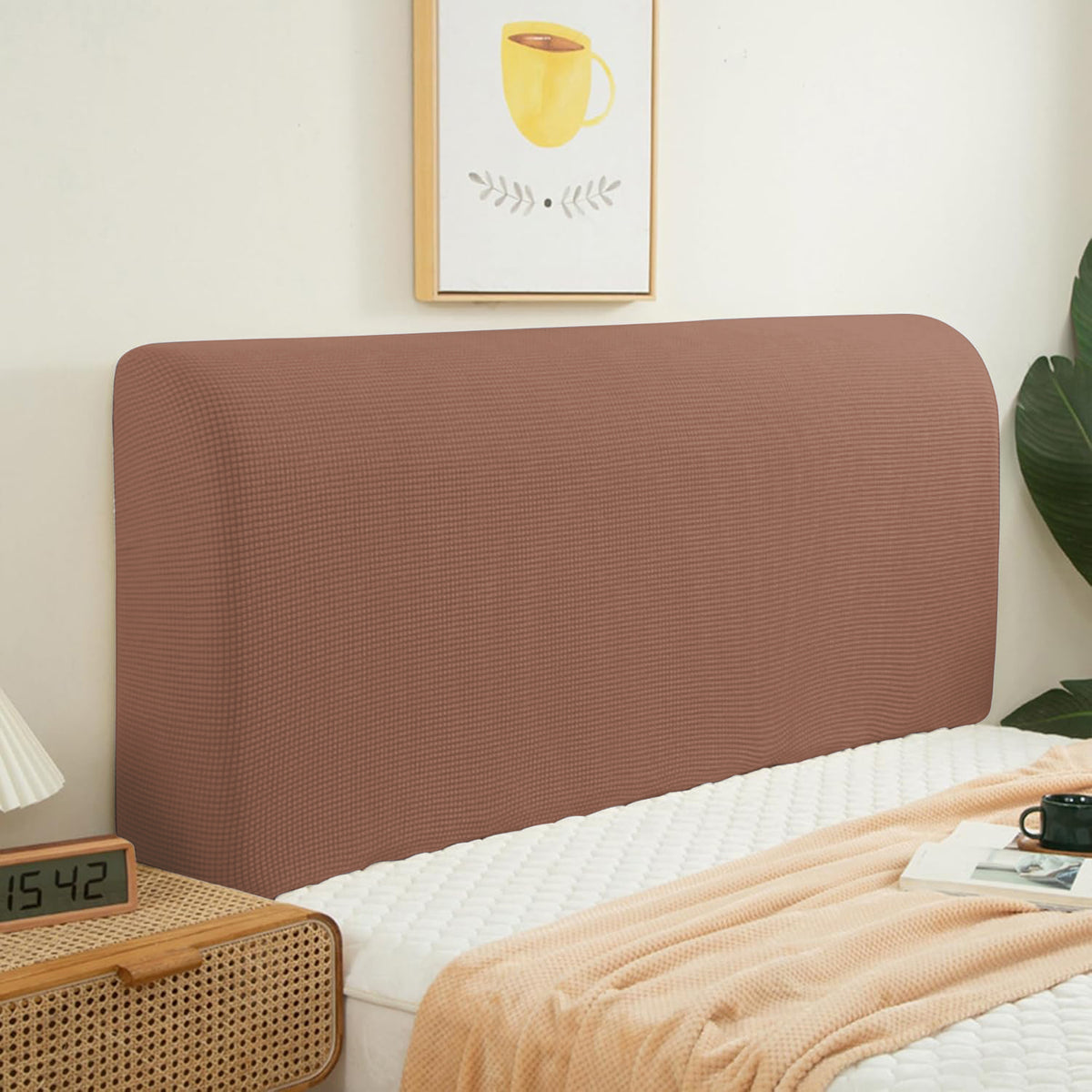 Buy HOKIPO Brown Colour Elastic Jacquard Bed Headboard Cover