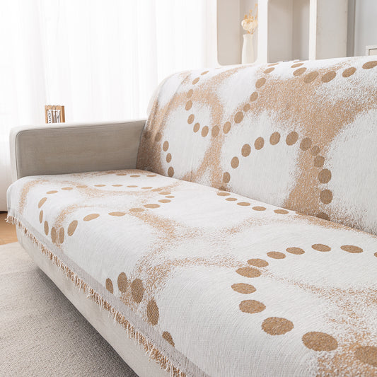 Premium 320 GSM Chenille Sofa Cover 'Serene Abode Series', Latte Dotted Wave