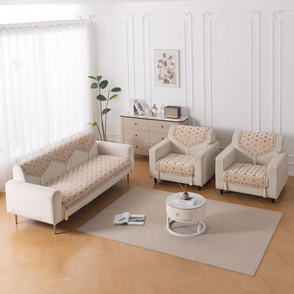 Heritage Weave Premium Jacquard Sofa Cover Set with Tassels - Sandy Beige