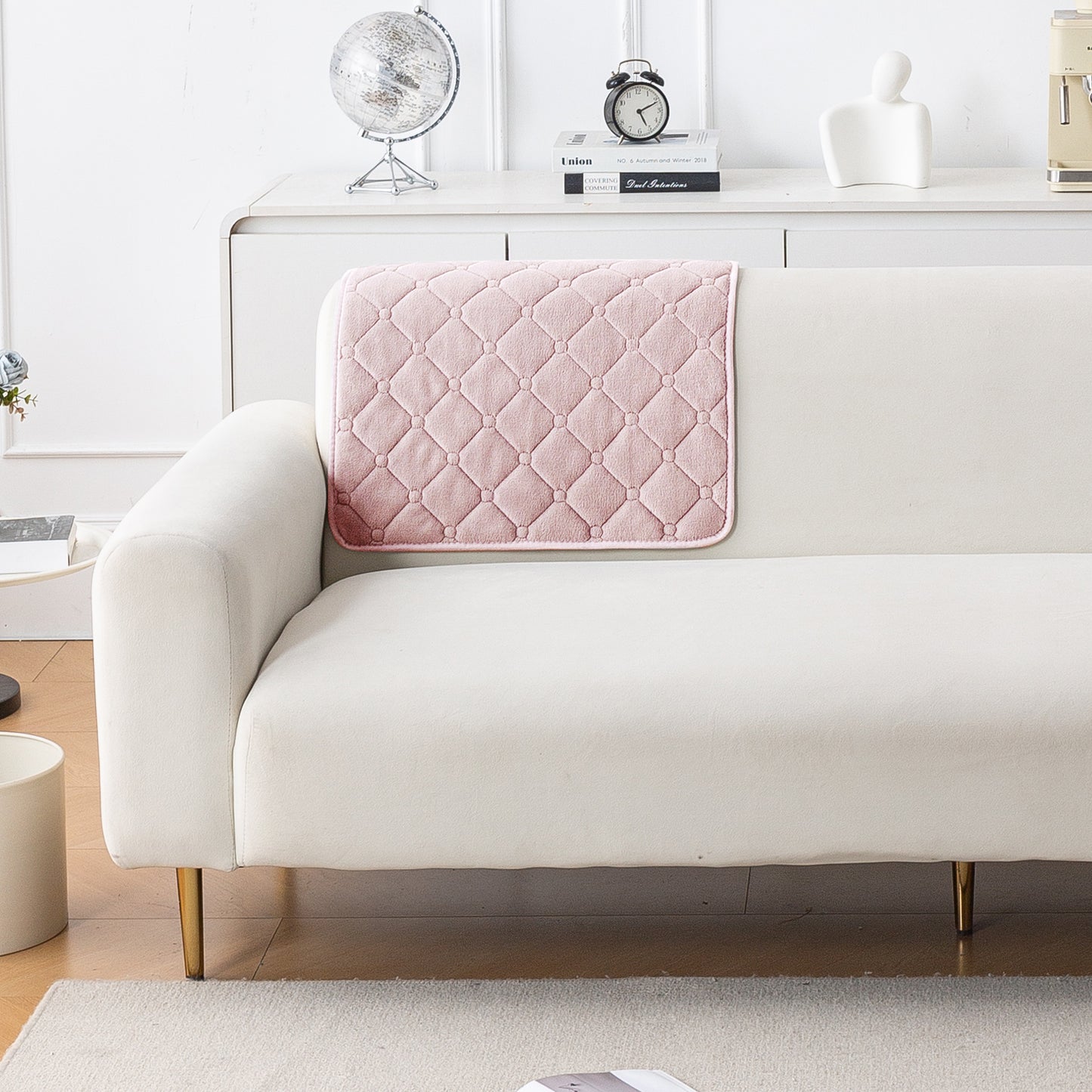 Diamond Tuft Plush Sofa Cover Mat, Blush Pink
