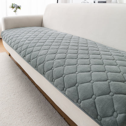 Diamond Tuft Plush Sofa Cover Mat, Stone Grey
