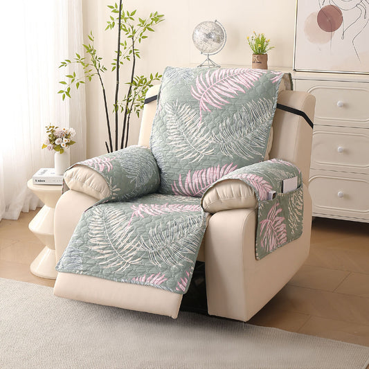 Quilted Printed Recliner Mats for 1 Seater Recliner Sofa, Tropical Leaves Pastel