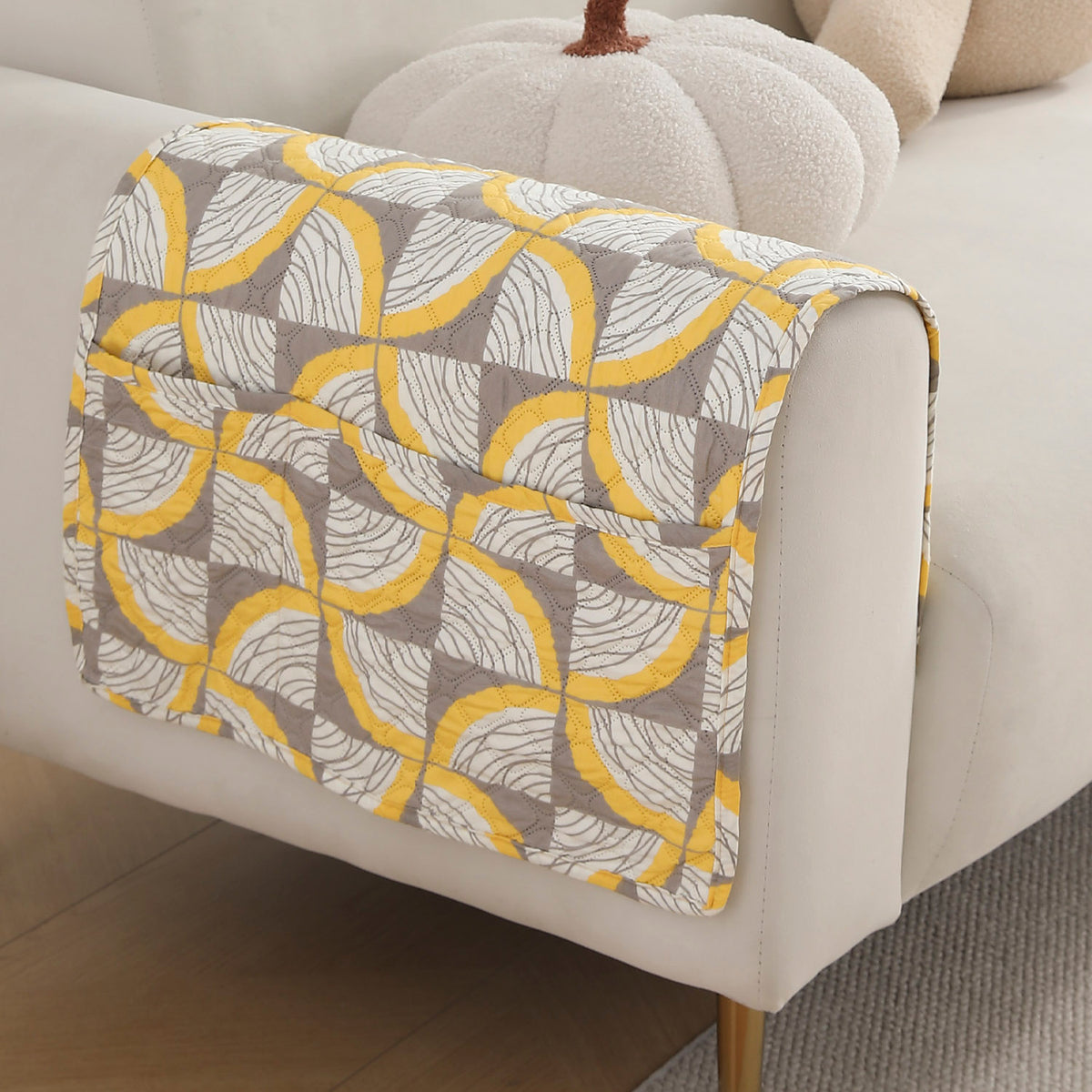 'Viva Casa' Printed Quilted Sofa Cover Mats, Windmill Cyber Yellow