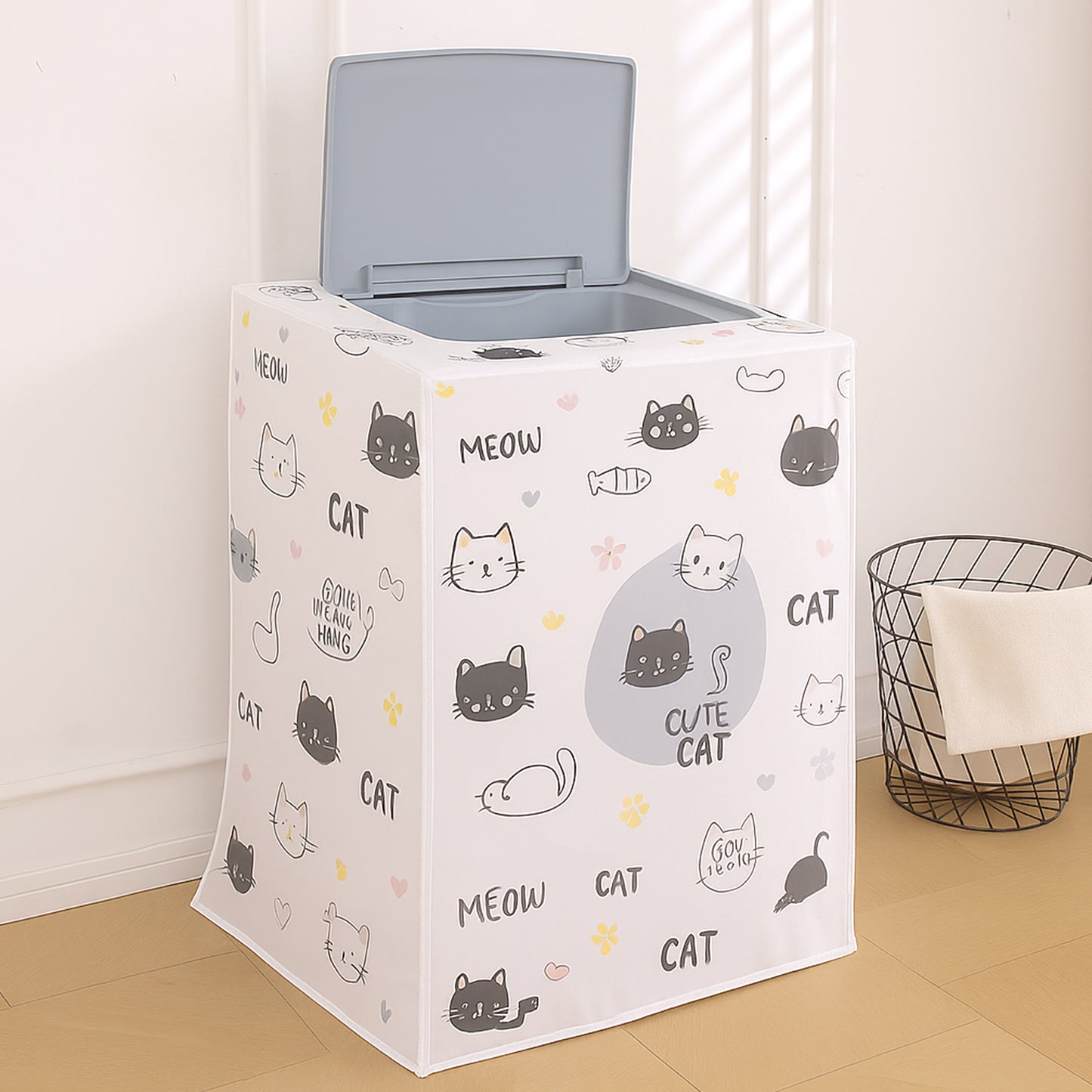 Waterproof Front Load / Top Load Washing Machine Cover | PEVA Dustproof Protective Cover for 6kg, 6.5kg, 7kg & 7.5kg Fully Automatic Machines, Playful Cats