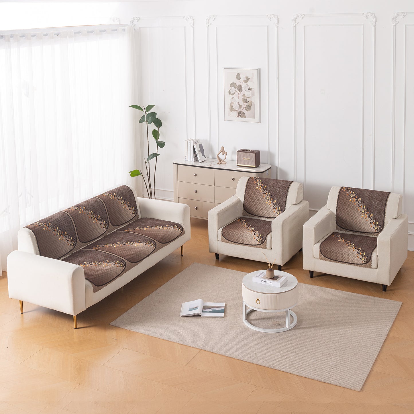 LoomVerse Quilted Sofa Cover Set Washable Sofa Panel for Seat & Back - Autumn Drape