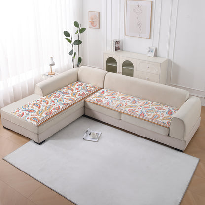 LiefNest Printed Holland Velvet L Shape Sofa Seat Mat with Foam Filling - Paisley Multicolor