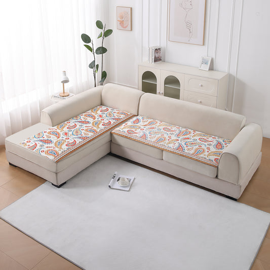 LiefNest Printed Holland Velvet L Shape Sofa Seat Mat with Foam Filling - Paisley Multicolor