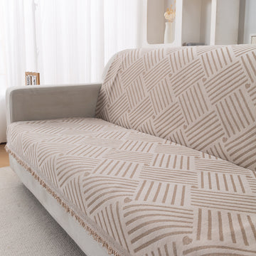 Premium 320 GSM Chenille Sofa Cover 'Serene Abode Series', Beige Geo Weave