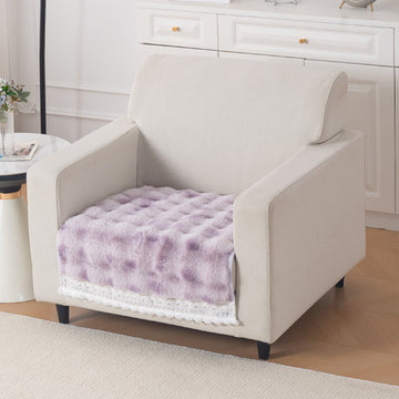 Faux Rabbit Fur Sofa Cover with Lace |Gradient Rabbit Plush, Violet