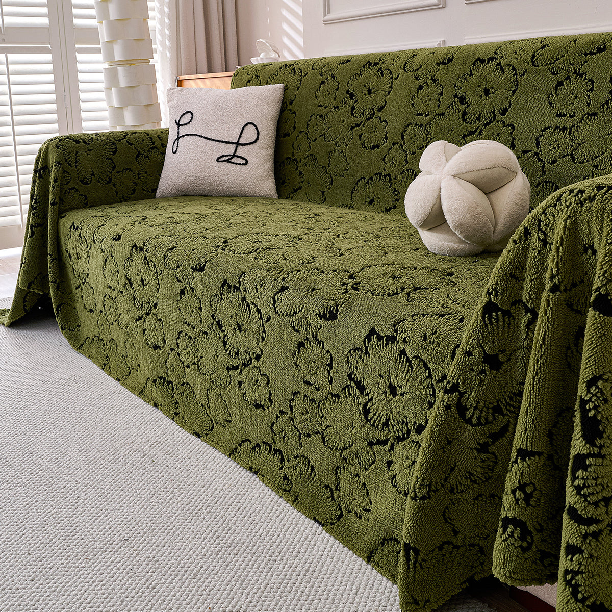 Buy Forest Olive Colour Camellia Blossom Luxury Plush Sofa Throw – HOKIPO | Har Ghar ka Humsafar