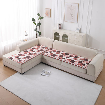 LiefNest Printed Holland Velvet L Shape Sofa Seat Mat with Foam Filling - Geometric Hexagon Cider Red