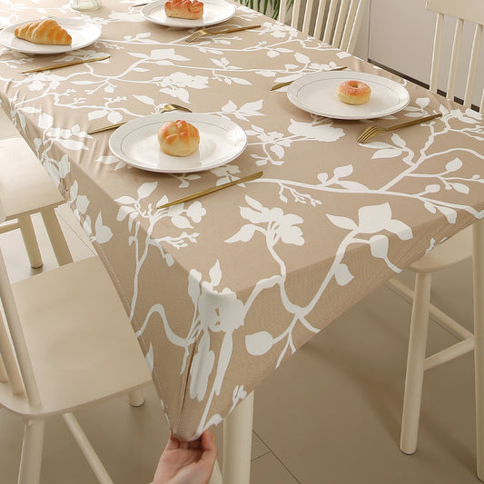 Printed Stretch Fit Water-Repellent & Anti-Slip Table Cloth Cover for 4 Seater / 6 Seater, Buff Brown Sillehoute Floral