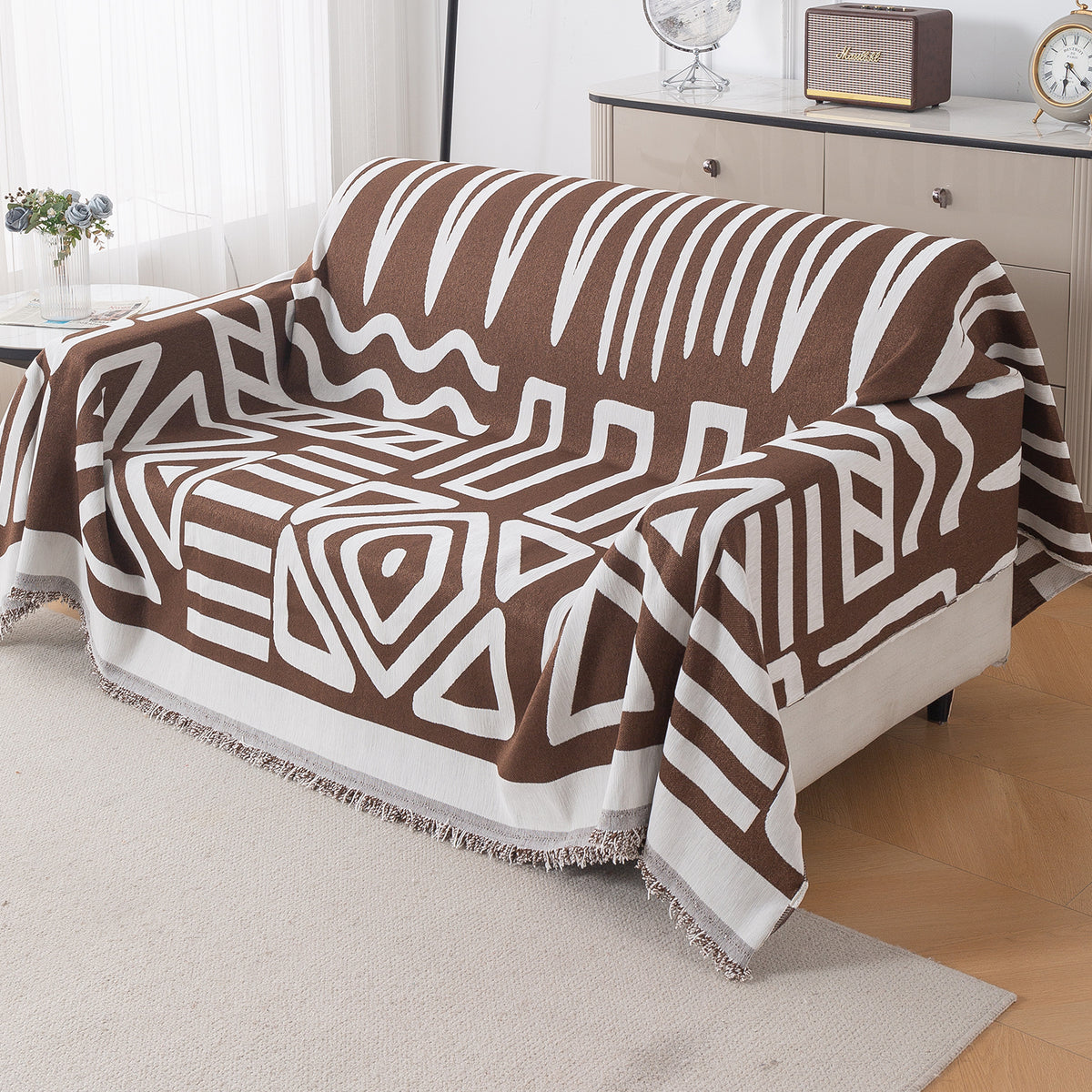 Buy Chocolate Brown Colour Urban Tribe Chenille Three Seater Sofa Throw | HOKIPO