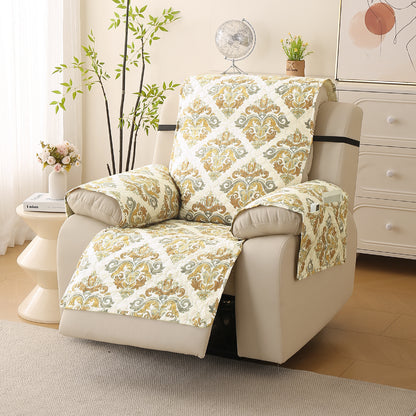 Quilted Printed Recliner Mats for 1 Seater Recliner Sofa, Damask Beige