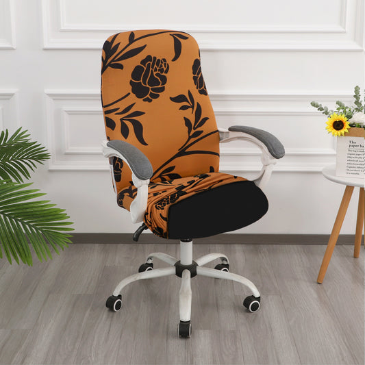 Printed Office Chair Cover for Desk Chair (Mid-Back) – 140 GSM Stretch Fabric – Durable & Anti-Slip – Fits Mid-Back Office Chairs, Copper Brown Floral - Medium