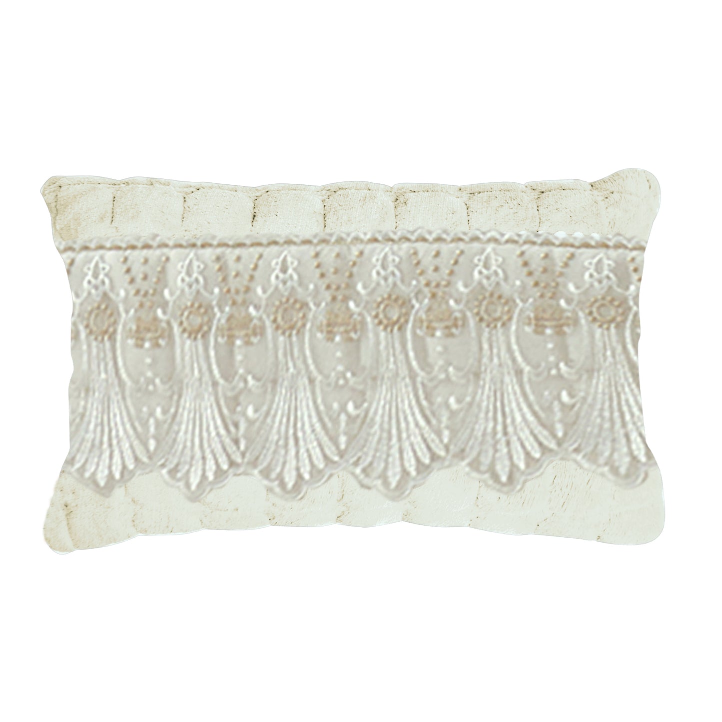 Premium Milk Velvet Sofa Cushion Cover with Lace Design, Pearl White