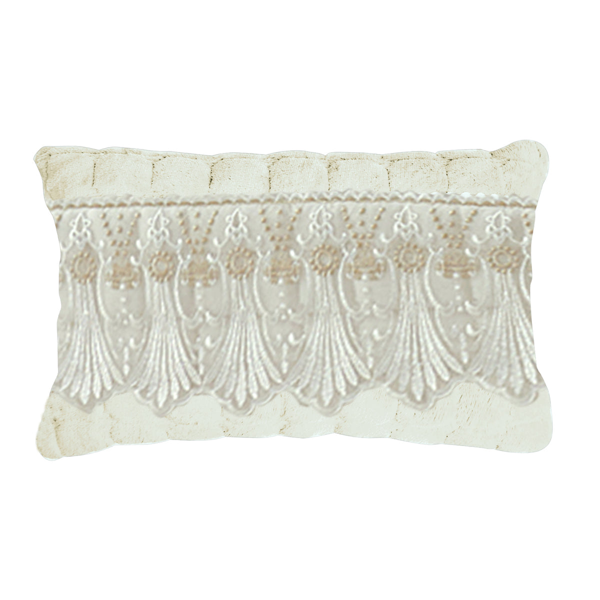 Premium Milk Velvet Sofa Cushion Cover with Lace Design, Pearl White