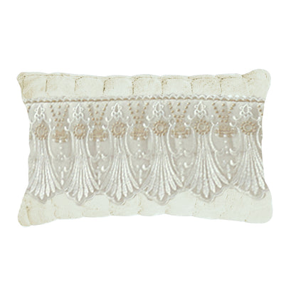 Premium Milk Velvet Sofa Cushion Cover with Lace Design, Pearl White