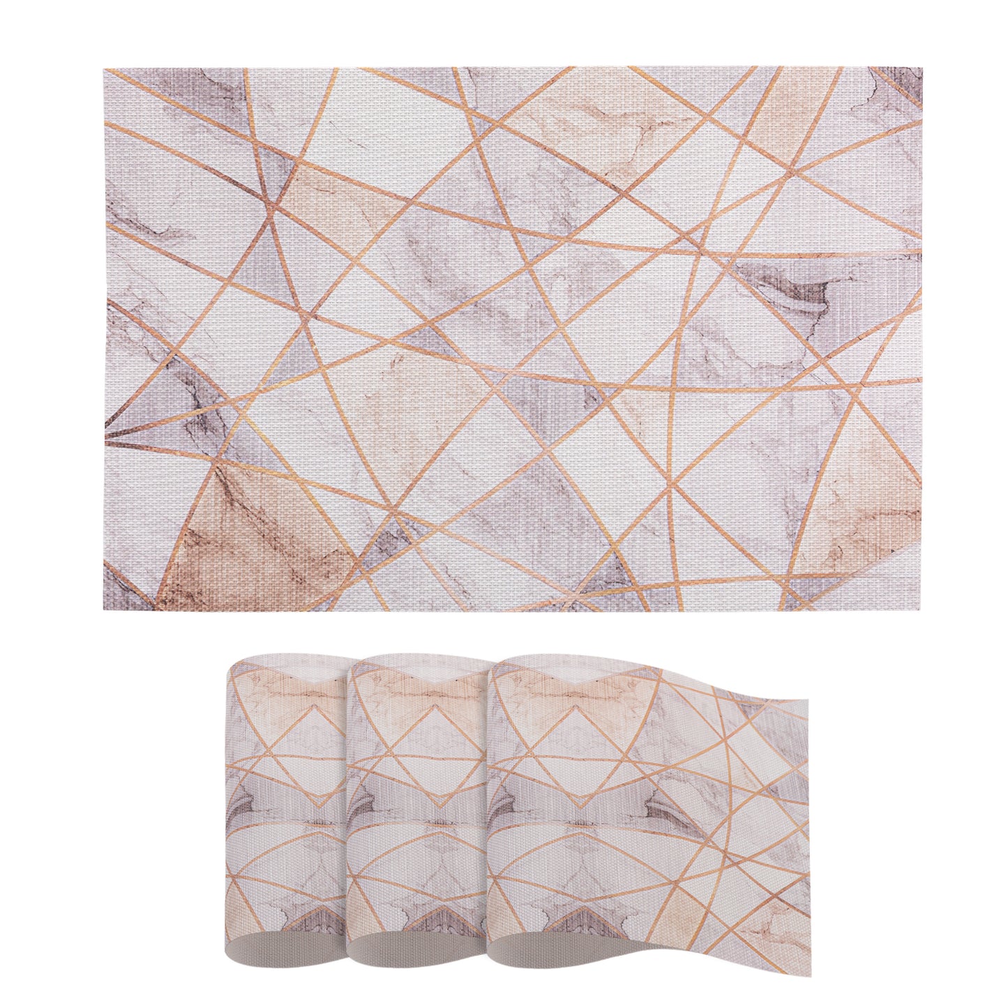 Marble Fusion PVC Mats for Dining Table, Angular Aura - Cream Gold