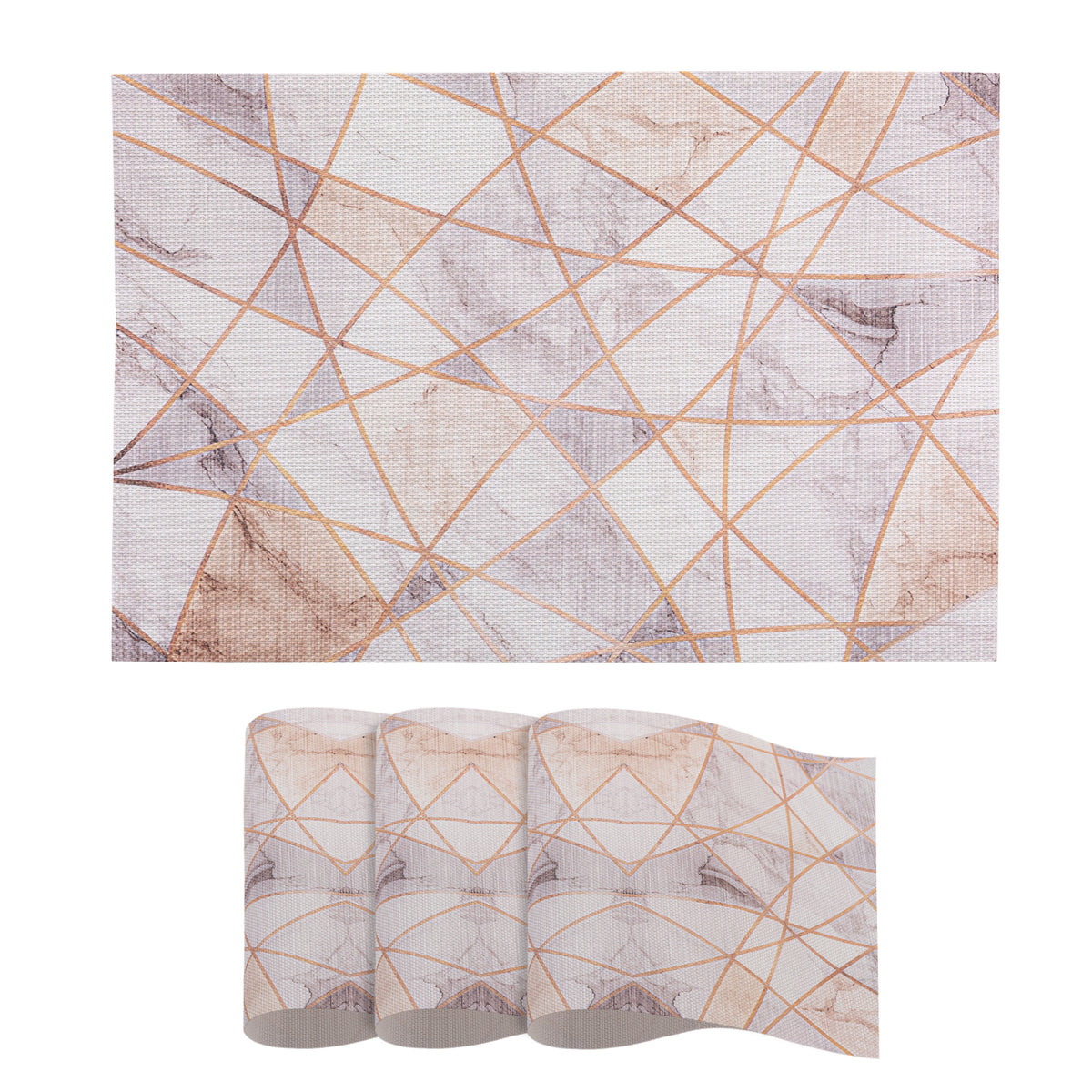 Marble Fusion PVC Mats for Dining Table, Angular Aura - Cream Gold