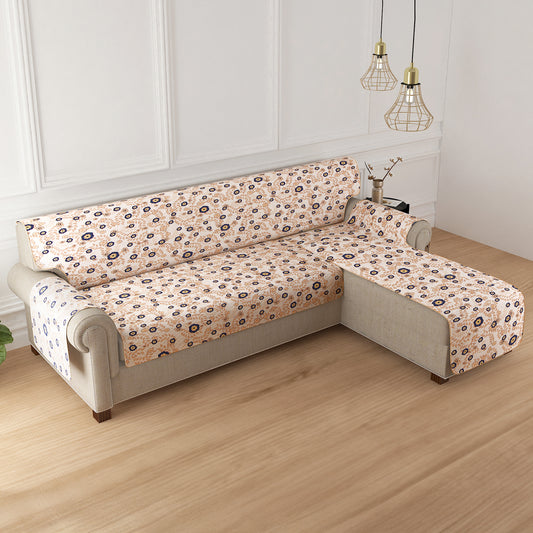 HomeHues Series Quilted Sofa Cover with Secure Fit Belt for L Shape sofa, Light Peach Candytuft