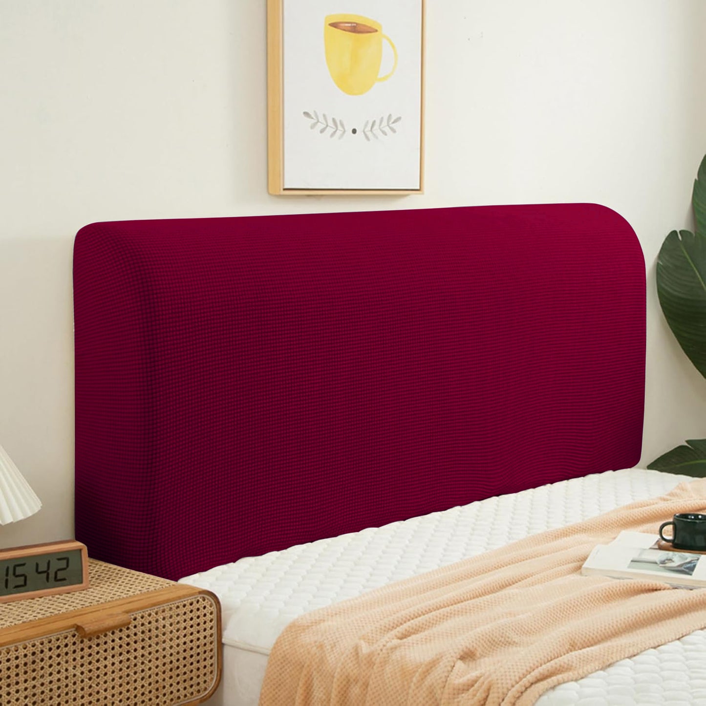 HOKIPO Jacquard Stretchable Bed Headboard Cover, Maroon