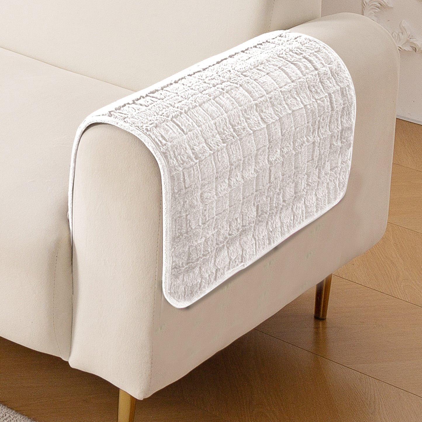 Premium Plush Set of 2 Sofa Armrest Covers, White