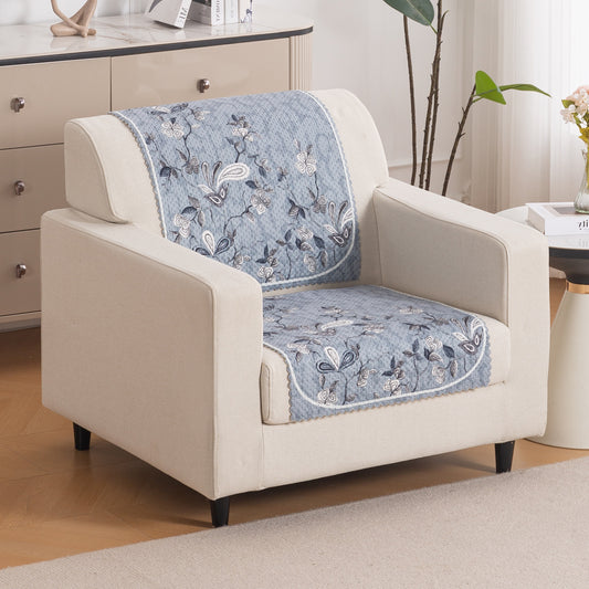 HeavenHue Fleece Soft Touch Quilted Sofa Cover Set Washable Sofa Panel for Seat & Back - Frosted Petals