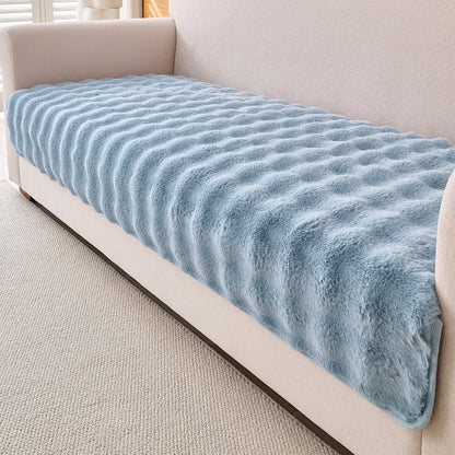 Premium Faux Rabbit Fur Anti Slip Sofa Mat for 1/2/3 Seater, Charm Blue