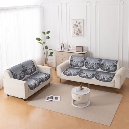LoomVerse Quilted Sofa Cover Set Washable Sofa Panel for Seat & Back - Blue Belle