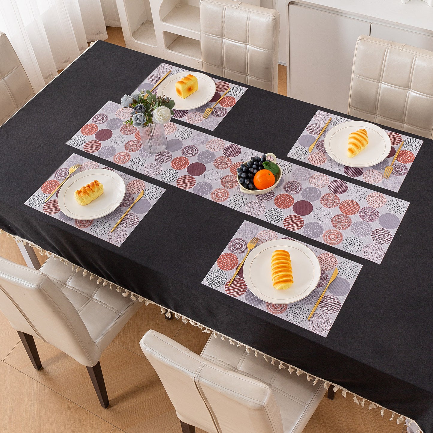 Color Splash PVC Mats for Dining Table, Bloom Circles - Rose Dust