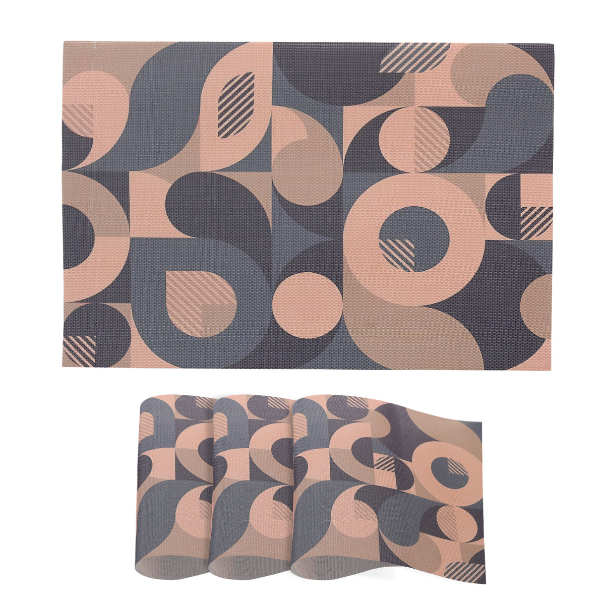 Color Splash PVC Mats for Dining Table, Retro Circles - Tan Brown