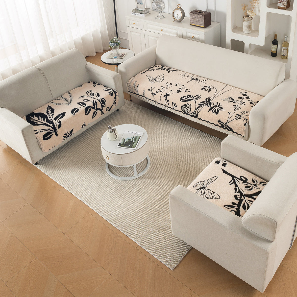 Luxury Plush Sherpa Anti Slip Combination Sofa Mat, 'Noirea Series'|Butterfly Garden