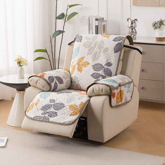 Quilted Cover for Recliner Sofa with SecureFit Belt & Side Pocket, Multicolor Leaves