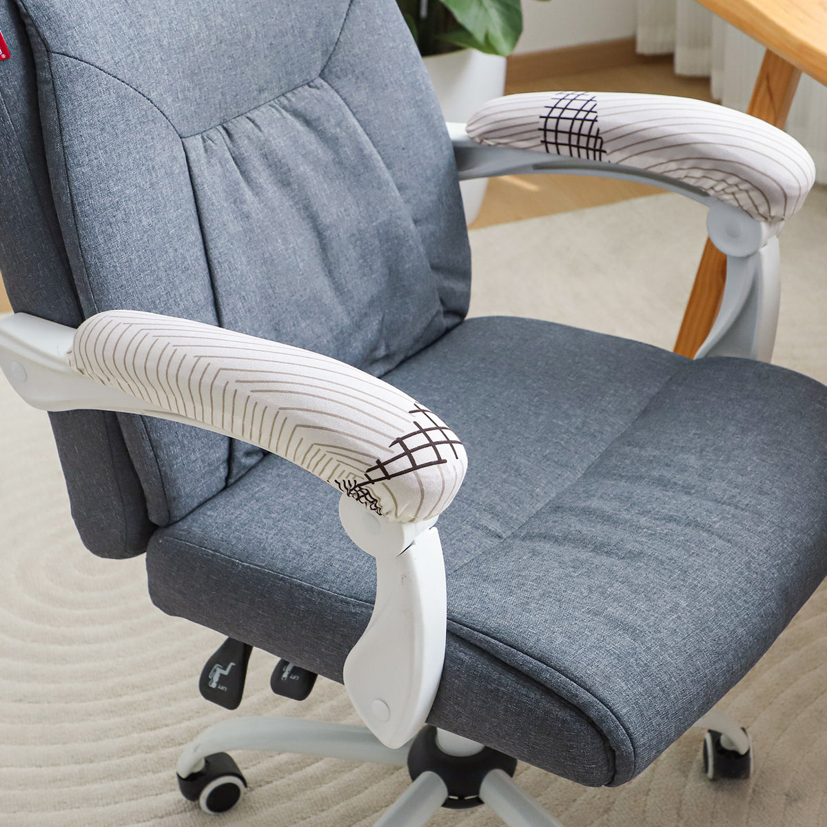 140gsm Printed Armrest Covers for Office Chair (Elastic Style), 1 Pair, Snow White Black Geometry