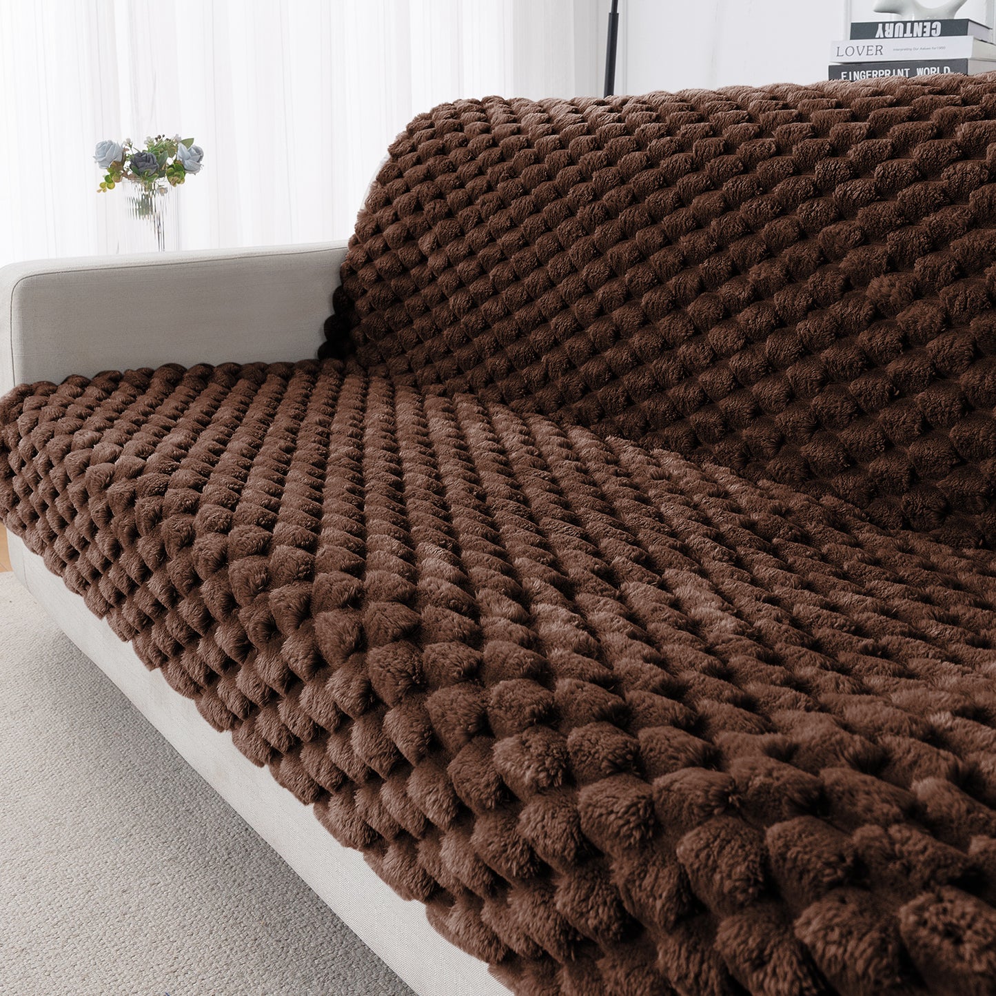 'BunnySoft Series' Plush Sofa Cover Throw for Sofa Seat & Back, Dark Chocolate